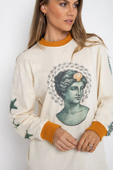 Goddess Graphic Long Sleeve Top - Cream - The Self Styler
