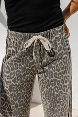 Sia Wide-Leg Denim Stripe Pants - Leopard Print - The Self Styler