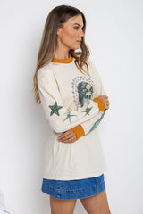 Goddess Graphic Long Sleeve Top - Cream - The Self Styler