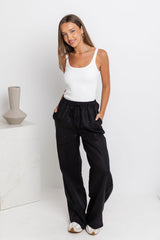 Tahlia Straight-Leg Linen Pants - Black - The Self Styler