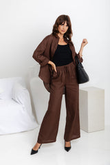 Tahlia Straight-Leg Linen Pants - Chocolate - The Self Styler