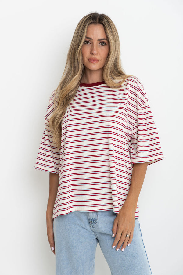 Ryan Relaxed-Fit Tee - Cream with Red & Blue Stripes