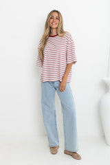 Ryan Relaxed-Fit Tee - Cream with Red & Blue Stripes - The Self Styler