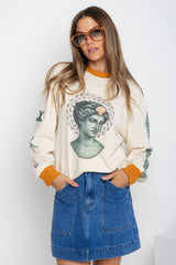 Goddess Graphic Long Sleeve Top - Cream - The Self Styler