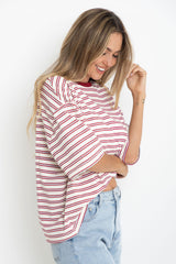 Ryan Relaxed-Fit Tee - Cream with Red & Blue Stripes - The Self Styler