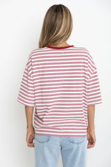 Ryan Relaxed-Fit Tee - Cream with Red & Blue Stripes - The Self Styler
