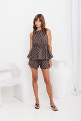 Sara Polka Dot Top - Chocolate and White - The Self Styler