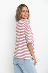 Ryan Relaxed-Fit Tee - Cream with Red & Blue Stripes - The Self Styler