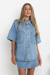 Juno Oversized Denim Shirt - Mid Wash - The Self Styler