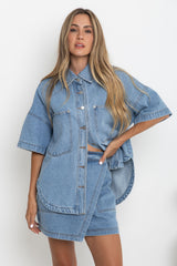 Juno Oversized Denim Shirt - Mid Wash - The Self Styler