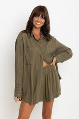 Jagger Shirt - Olive Green Pinstripe - The Self Styler
