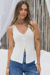 Tasmin V-Neck Knit Top - White - The Self Styler