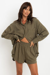 Riley Shorts - Olive Green Pinstripe - The Self Styler