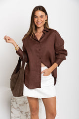 Archie Relaxed-Fit Linen Shirt - Chocolate - The Self Styler