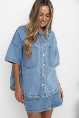 Juno Oversized Denim Shirt - Mid Wash - The Self Styler
