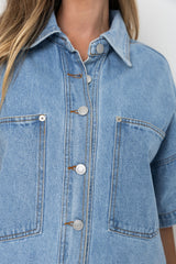 Juno Oversized Denim Shirt - Mid Wash - The Self Styler