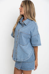 Juno Oversized Denim Shirt - Mid Wash - The Self Styler