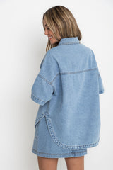 Juno Oversized Denim Shirt - Mid Wash - The Self Styler
