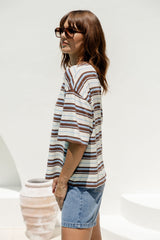 Ryan Relaxed-Fit Stripe Tee - Choc and Blue - The Self Styler
