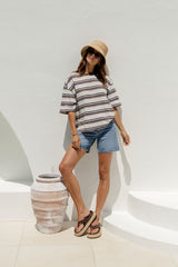 Ryan Relaxed-Fit Stripe Tee - Choc and Blue - The Self Styler