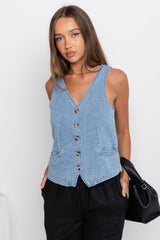 Ari Vest Top - Denim - The Self Styler