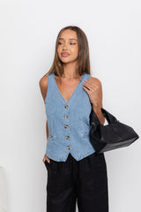 Ari Vest Top - Denim - The Self Styler