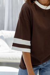 Blake Relaxed-Fit Stripe Tee - Chocolate and White - The Self Styler