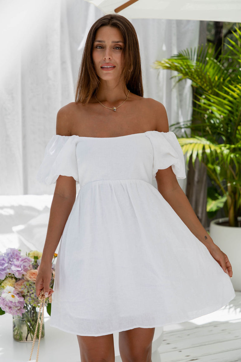 Jayla Linen Mini Dress - White - The Self Styler - The Self Styler