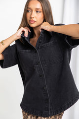 Marley Oversized Denim Shirt - Black - The Self Styler - The Self Styler