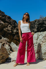 Luna Wide-Leg Stripe Pants - Raspberry Pink - The Self Styler