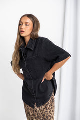 Marley Oversized Denim Shirt - Black - The Self Styler - The Self Styler