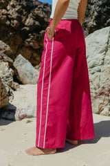Luna Wide-Leg Stripe Pants - Raspberry Pink - The Self Styler