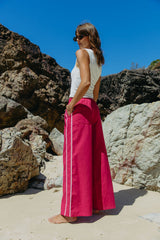 Luna Wide-Leg Stripe Pants - Raspberry Pink - The Self Styler