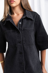 Marley Oversized Denim Shirt - Black - The Self Styler - The Self Styler