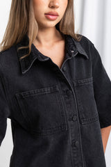 Marley Oversized Denim Shirt - Black - The Self Styler - The Self Styler