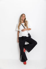 Luna Wide-Leg Stripe Pants - Black - The Self Styler