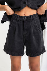 Reuben High-Rise Denim Shorts - Black - The Self Styler - The Self Styler