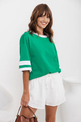 Blake Relaxed-Fit Stripe Tee - Green and White - The Self Styler