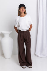Frankie Wide-Leg Stripe Pants - Chocolate - The Self Styler