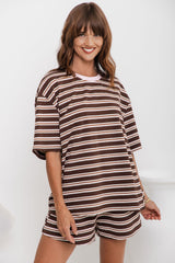 Marlo Stripe Tee - Choc and Pink - The Self Styler