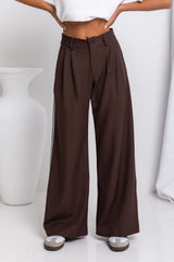 Frankie Wide-Leg Stripe Pants - Chocolate - The Self Styler