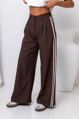 Frankie Wide-Leg Stripe Pants - Chocolate - The Self Styler