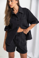 Marley Oversized Denim Shirt - Black - The Self Styler - The Self Styler