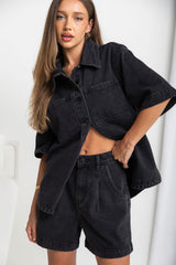 Reuben High-Rise Denim Shorts - Black - The Self Styler - The Self Styler