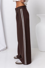 Frankie Wide-Leg Stripe Pants - Chocolate - The Self Styler