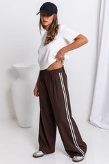 Frankie Wide-Leg Stripe Pants - Chocolate - The Self Styler