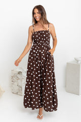 Belle Polka Dot Maxi Dress - Chocolate and White - The Self Styler