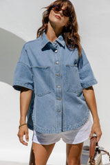 Juno Oversized Denim Shirt - Mid Wash - The Self Styler