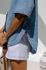 Juno Oversized Denim Shirt - Mid Wash - The Self Styler