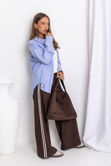 Frankie Wide-Leg Stripe Pants - Chocolate - The Self Styler